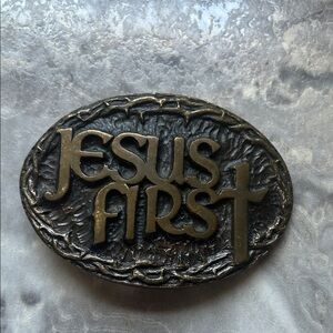 Gold Jesus Solid Bronze Vintage Belt Buckle